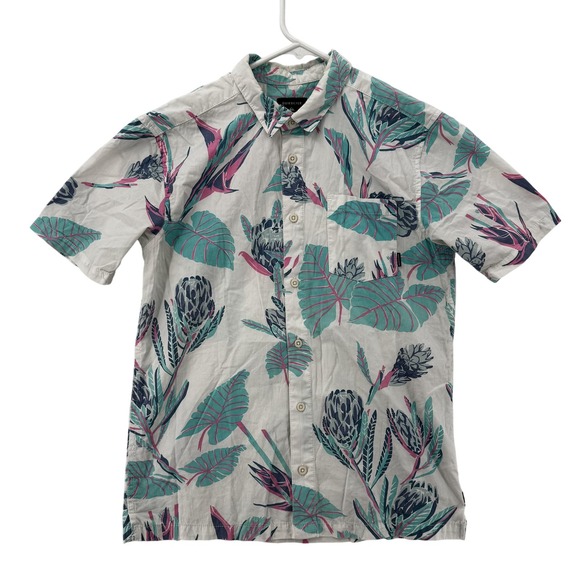 Quiksilver Shirt Youth XL Boys Hawaiian Tropical Floral Short Sleeve Button Up - Picture 1 of 8